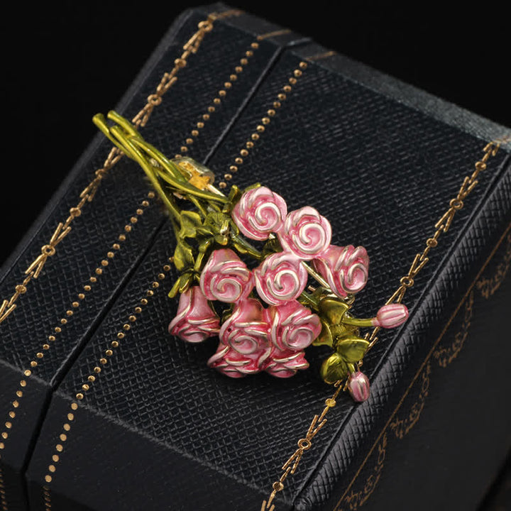 Süße Brosche mit Rosenstrauß in Rosa und Grün für Damen