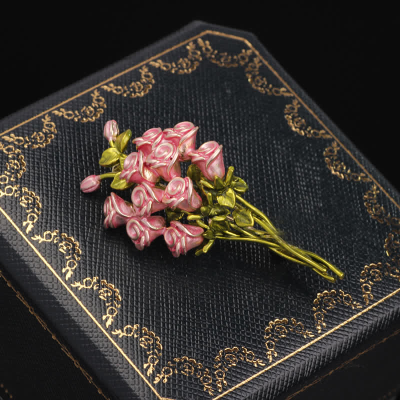 Süße Brosche mit Rosenstrauß in Rosa und Grün für Damen
