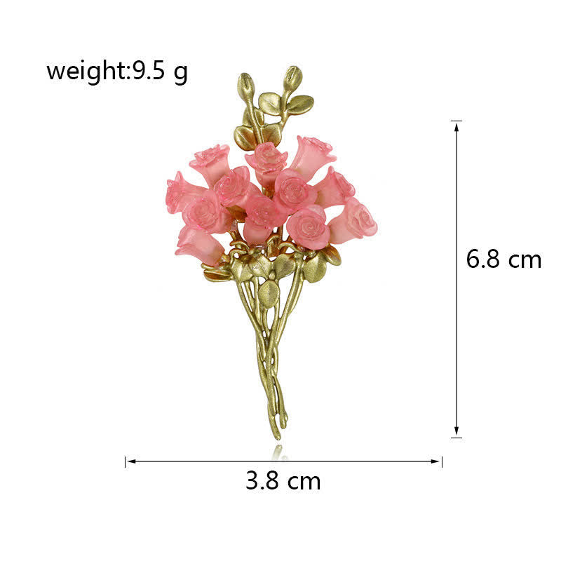 Romantische Brosche mit Rosenstrauß in Rosa und Grün für Damen