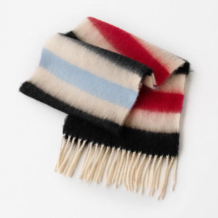 Unisex Mohairschal mit Quasten in Regenbogenfarben und Kontrastfarbe