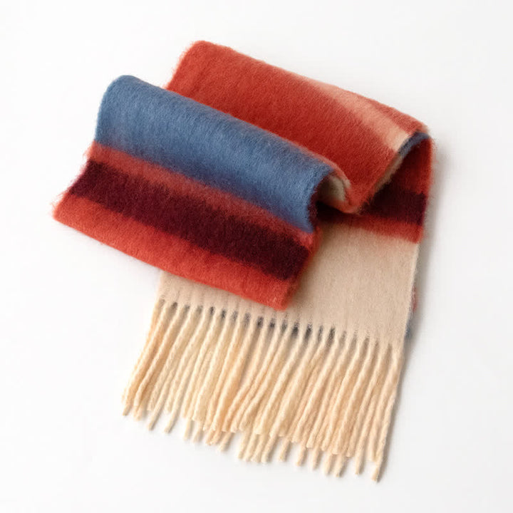 Unisex Mohairschal mit Quasten in Regenbogenfarben und Kontrastfarbe