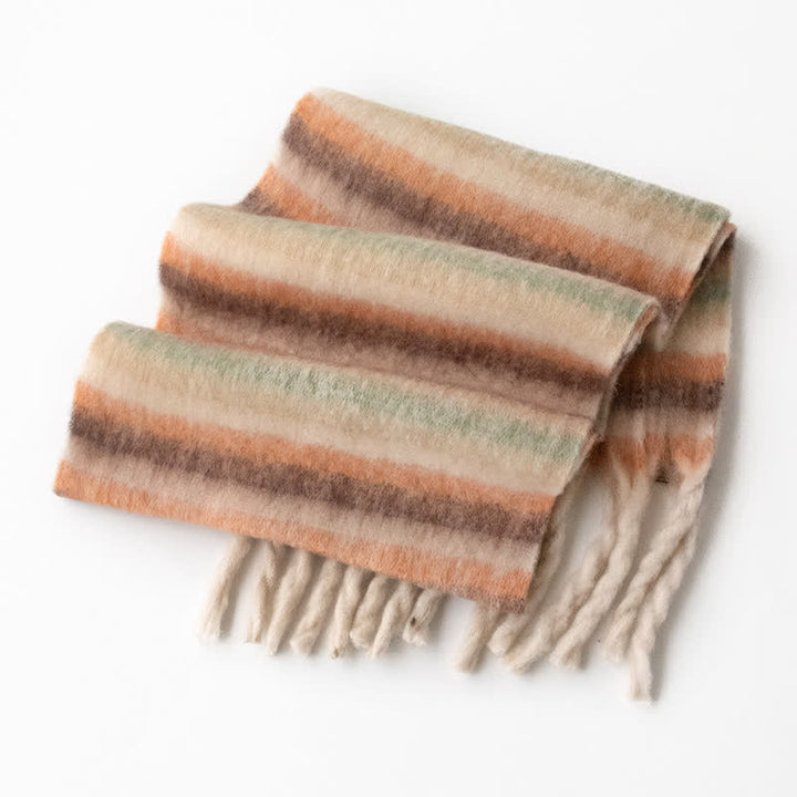 Unisex Mohairschal mit Quasten in Regenbogenfarben und Kontrastfarbe