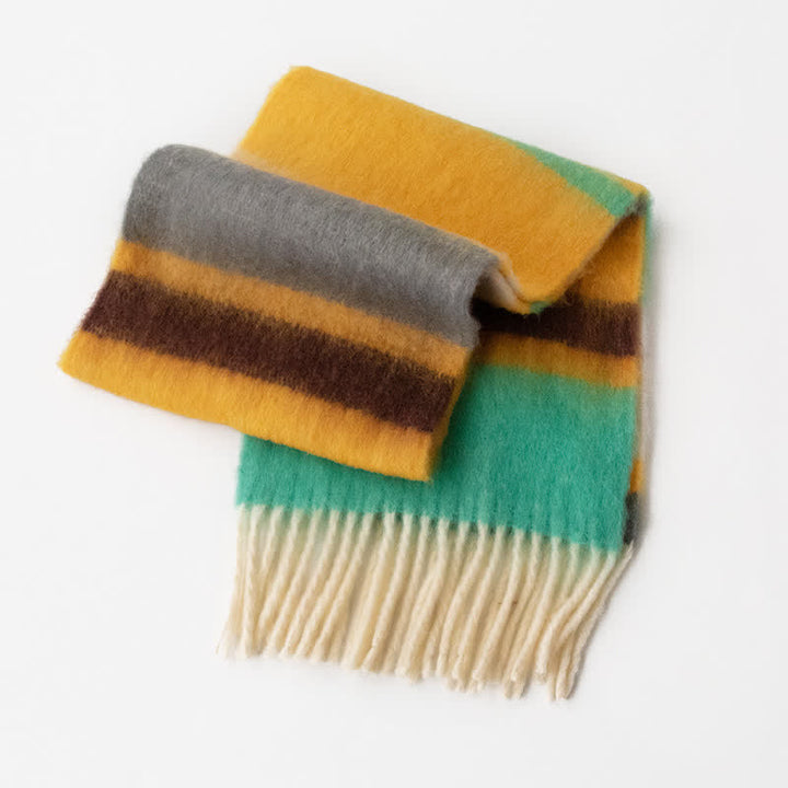 Unisex Mohairschal mit Quasten in Regenbogenfarben und Kontrastfarbe