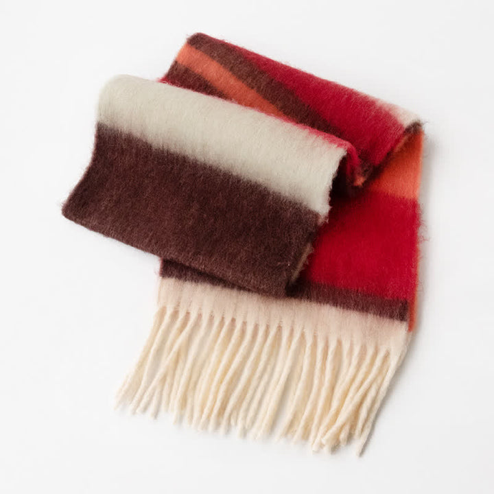 Unisex Mohairschal mit Quasten in Regenbogenfarben und Kontrastfarbe