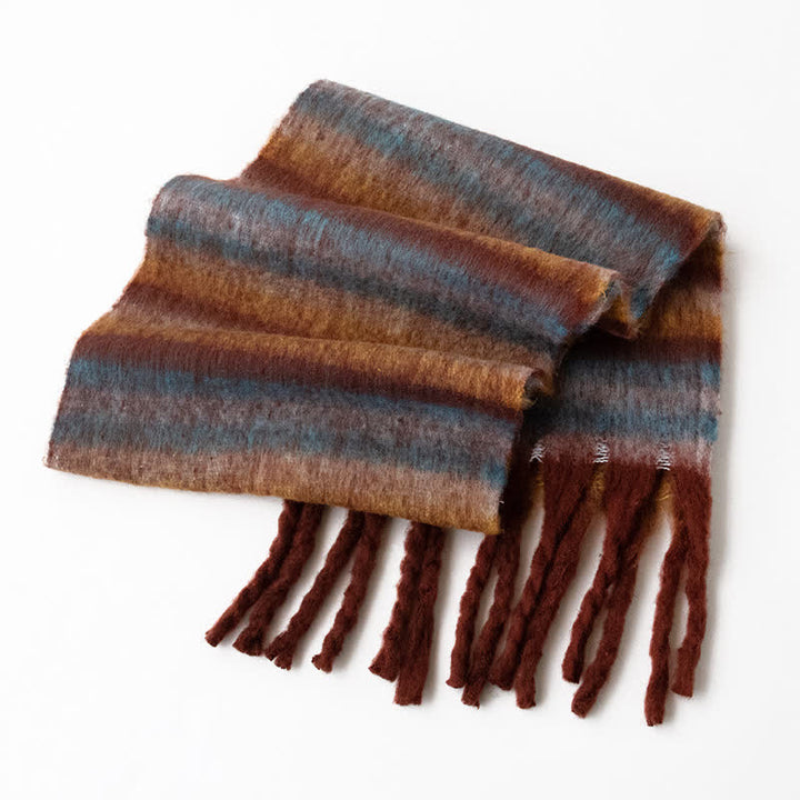 Unisex Mohairschal mit Quasten in Regenbogenfarben und Kontrastfarbe