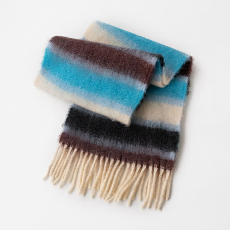Unisex Mohairschal mit Quasten in Regenbogenfarben und Kontrastfarbe