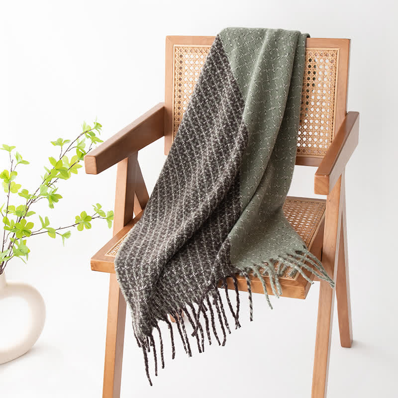 Unisex-Schal mit Karomuster und Farbblockierung im Vintage-Stil und Quaste