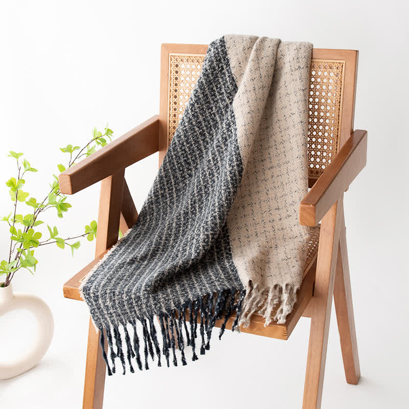 Unisex-Schal mit Karomuster und Farbblockierung im Vintage-Stil und Quaste