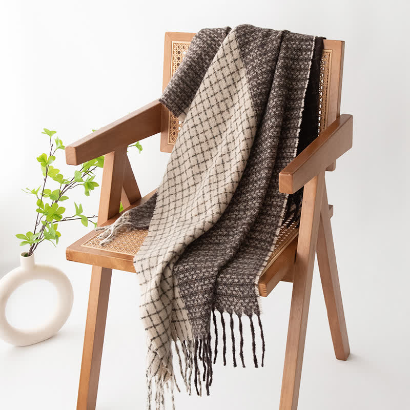 Unisex-Schal mit Karomuster und Farbblockierung im Vintage-Stil und Quaste