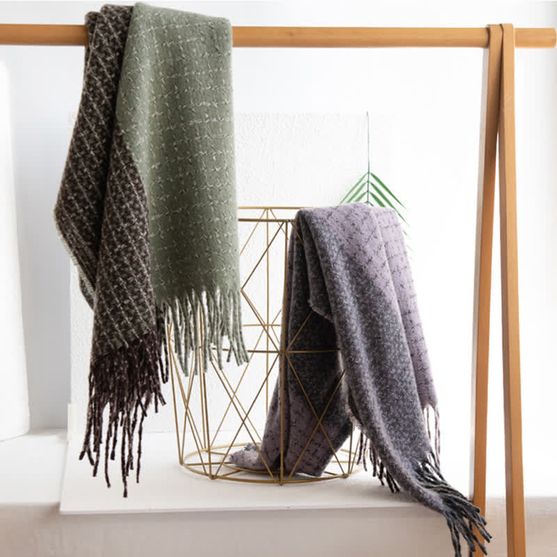 Unisex-Schal mit Karomuster und Farbblockierung im Vintage-Stil und Quaste