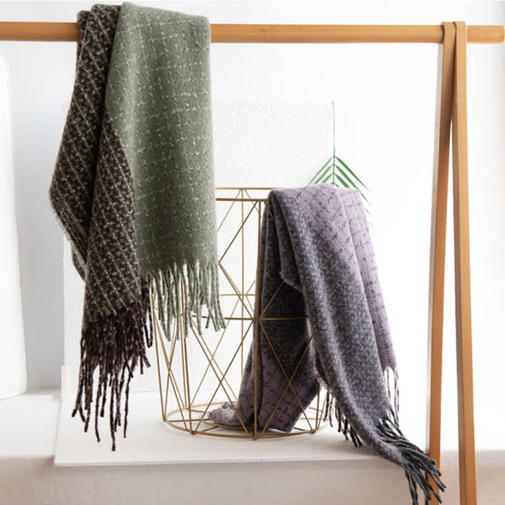 Unisex-Schal mit Karomuster und Farbblockierung im Vintage-Stil und Quaste