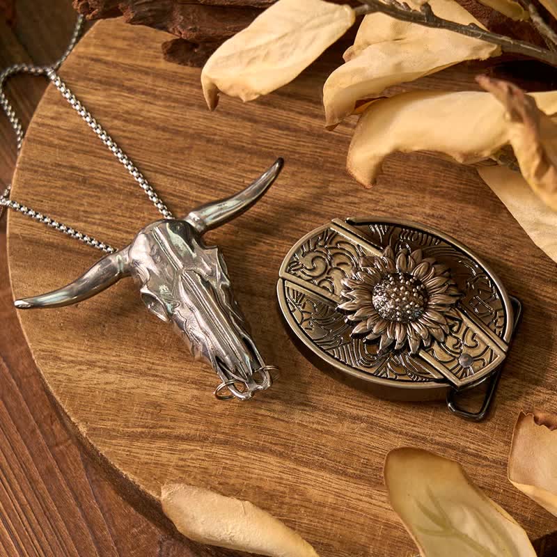 Western Gadget DIY Versteckte Messerschnalle Longhorn Bull Anhänger Bundle Set - Sonnenblume - Ohne Gürtel - Nicht inbegriffen - image 1