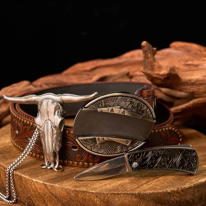 Western Gadget DIY Versteckte Messerschnalle Longhorn Bull Anhänger Bundle Set