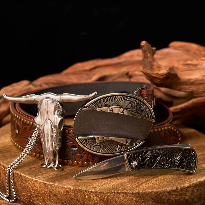Western Gadget DIY Versteckte Messerschnalle Longhorn Bull Anhänger Bundle Set