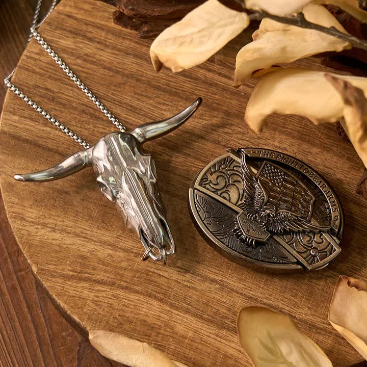 Western Gadget DIY Versteckte Messerschnalle Longhorn Bull Anhänger Bundle Set