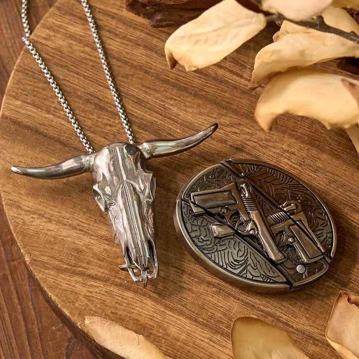Western Gadget DIY Versteckte Messerschnalle Longhorn Bull Anhänger Bundle Set - Doppelpistolen - Ohne Gürtel - Nicht inbegriffen - image 44