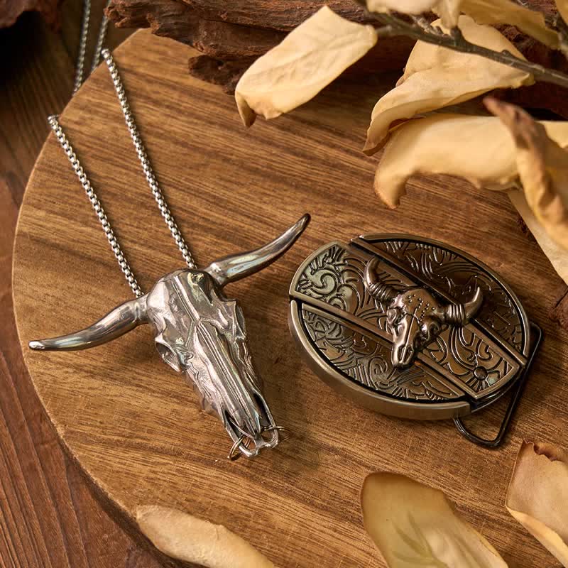 Western Gadget DIY Versteckte Messerschnalle Longhorn Bull Anhänger Bundle Set