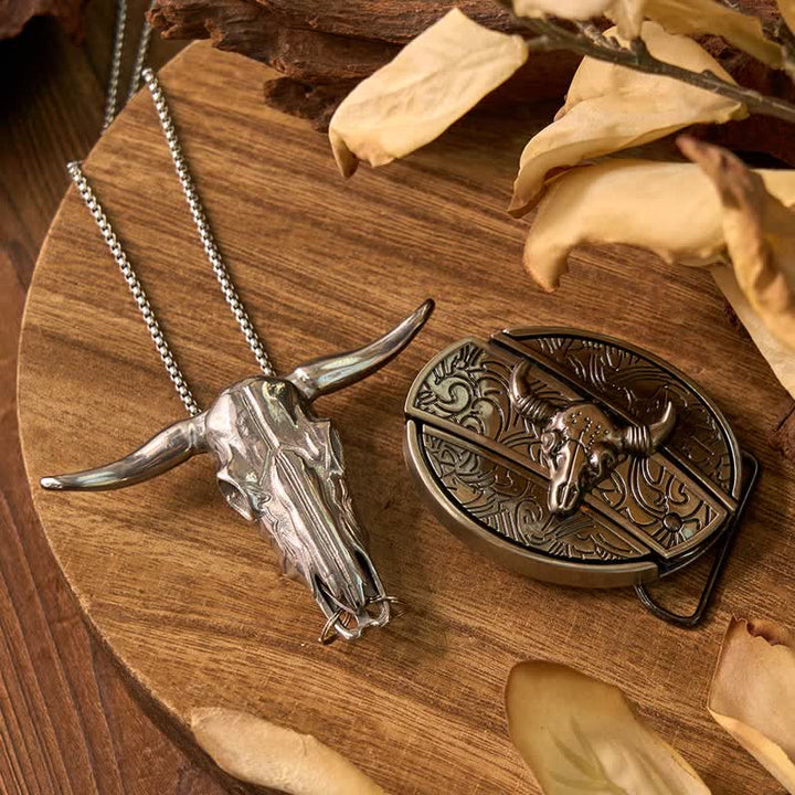 Western Gadget DIY Versteckte Messerschnalle Longhorn Bull Anhänger Bundle Set