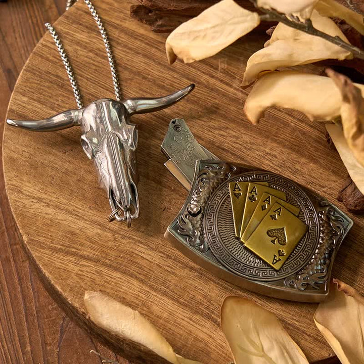 Western Gadget DIY Versteckte Messerschnalle Longhorn Bull Anhänger Bundle Set - Gold Poker - Ohne Gürtel - Nicht inbegriffen - image 71