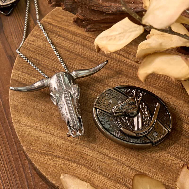 Western Gadget DIY Versteckte Messerschnalle Longhorn Bull Anhänger Bundle Set