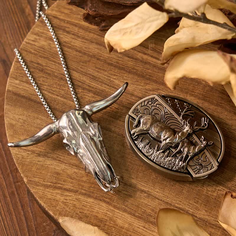 Western Gadget DIY Versteckte Messerschnalle Longhorn Bull Anhänger Bundle Set - Doppelhirsche - Ohne Gürtel - Nicht inbegriffen - image 8