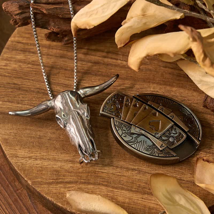 Western Gadget DIY Versteckte Messerschnalle Longhorn Bull Anhänger Bundle Set - Poker - Ohne Gürtel - Nicht inbegriffen - image 50