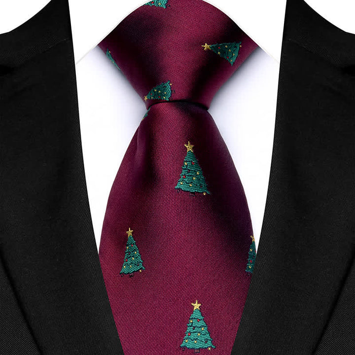 Grüne Krawatte mit festlichem Weihnachtsbaum-Design für Herren