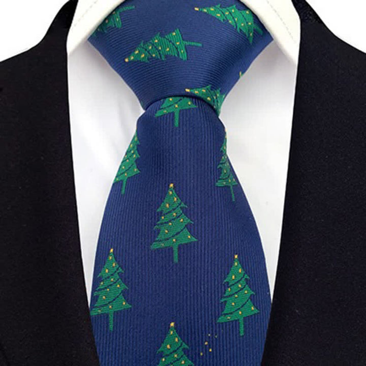 Grüne Krawatte mit festlichem Weihnachtsbaum-Design für Herren