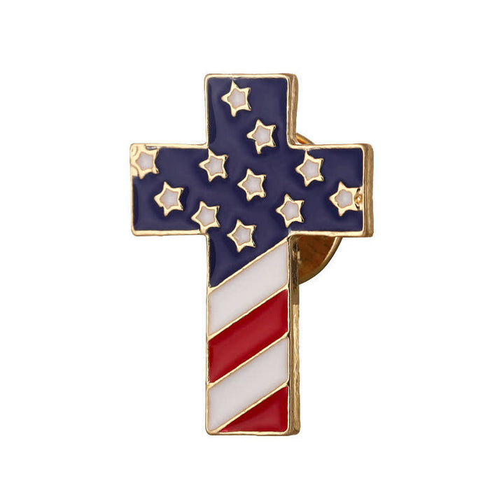 Unisex-Brosche mit patriotischem Kreuz und amerikanischer Flagge