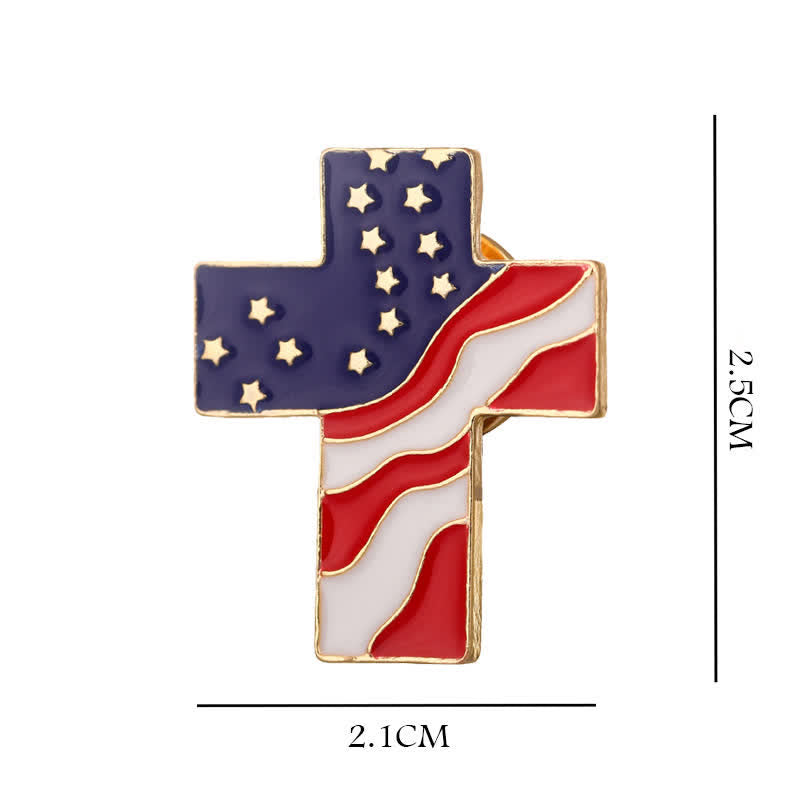 Unisex-Brosche mit patriotischem Kreuz und amerikanischer Flagge