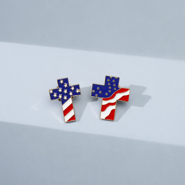 Unisex-Brosche mit patriotischem Kreuz und amerikanischer Flagge