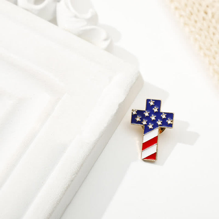 Unisex-Brosche mit patriotischem Kreuz und amerikanischer Flagge