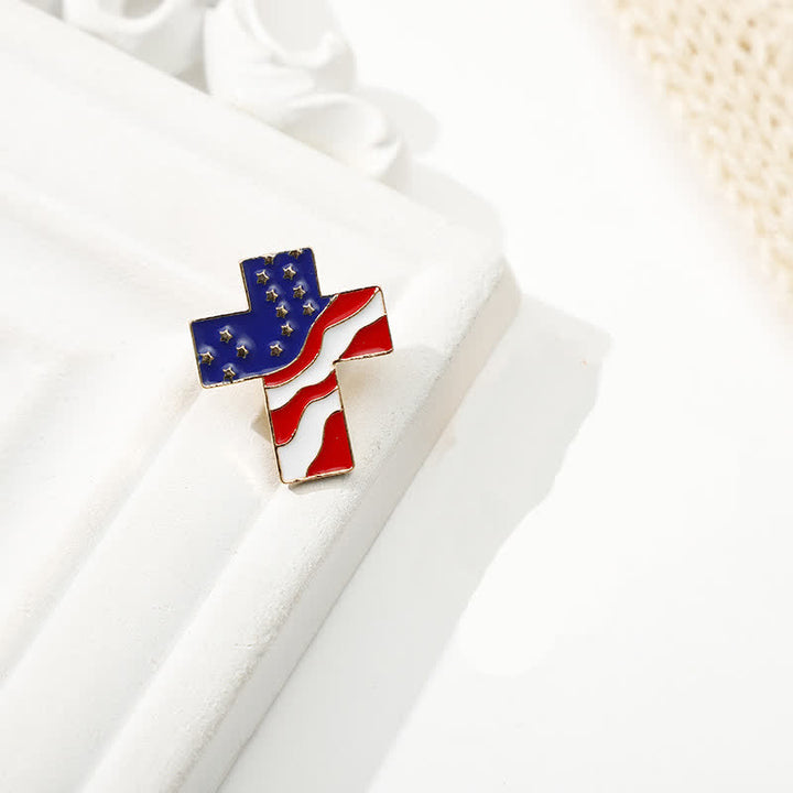 Unisex-Brosche mit patriotischem Kreuz und amerikanischer Flagge