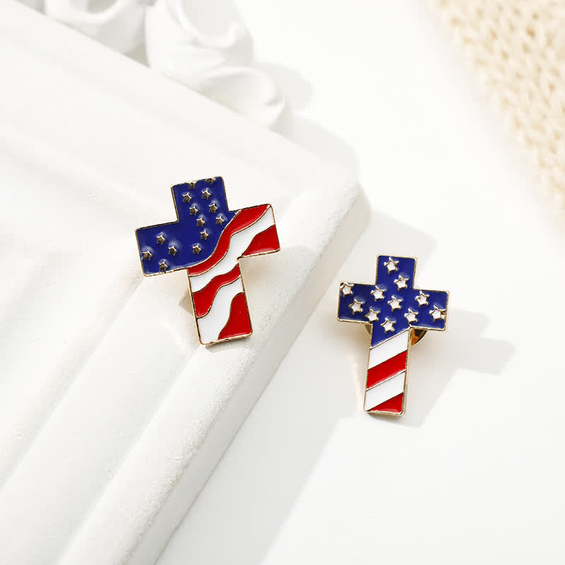 Unisex-Brosche mit patriotischem Kreuz und amerikanischer Flagge