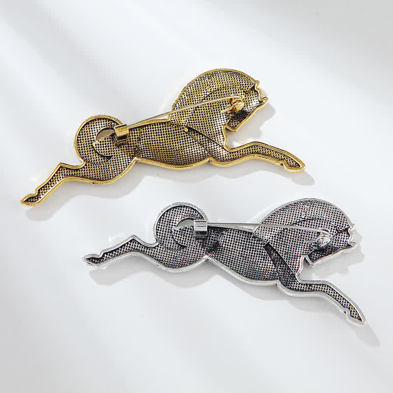 Unisex-Brosche mit aufspringendem Pferd, vergoldet und versilbert
