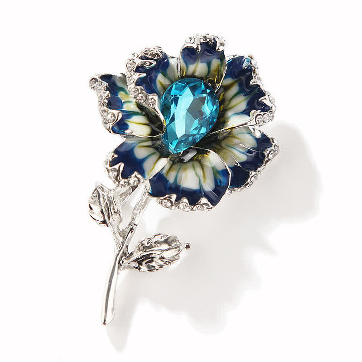 Exquisite Blumenbrosche aus Kristall-Emaille für Damen