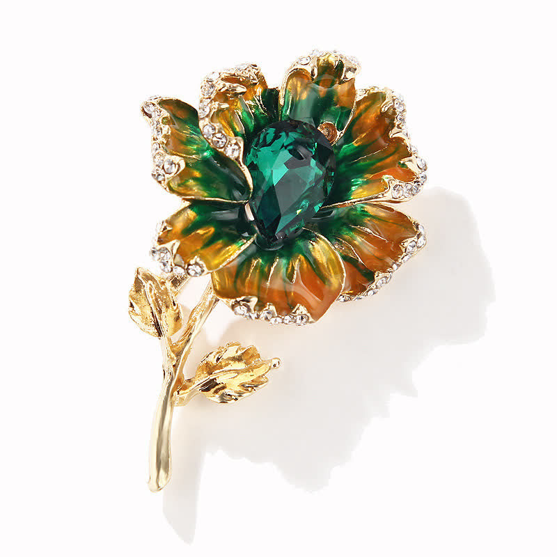 Exquisite Blumenbrosche aus Kristall-Emaille für Damen