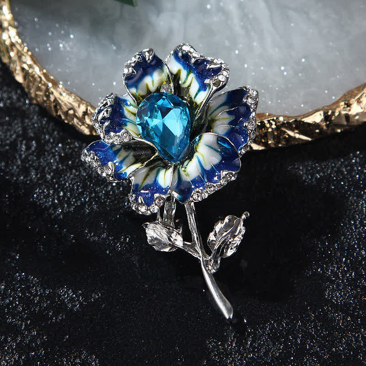 Exquisite Blumenbrosche aus Kristall-Emaille für Damen