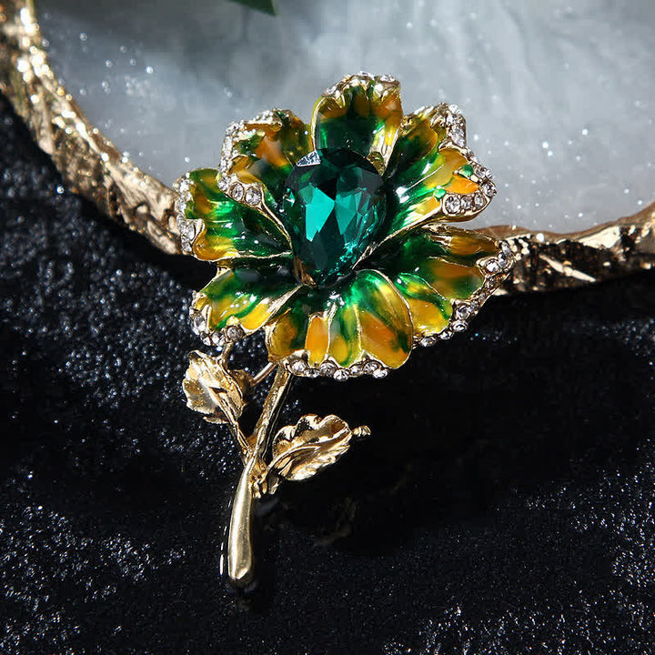 Exquisite Blumenbrosche aus Kristall-Emaille für Damen