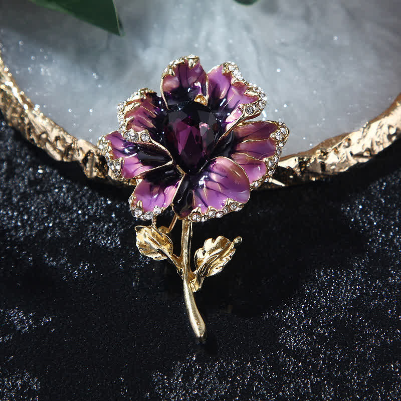 Exquisite Blumenbrosche aus Kristall-Emaille für Damen