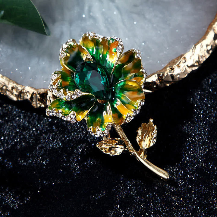 Exquisite Blumenbrosche aus Kristall-Emaille für Damen