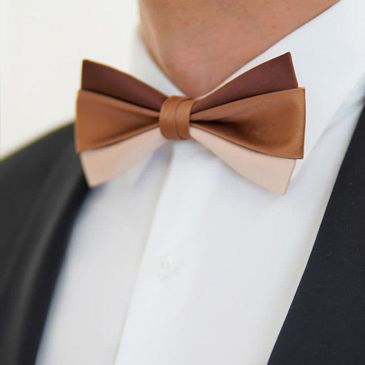 Braune, dreifarbige, kontrastierende Fliege für Herren in Champagner