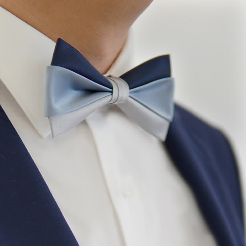 Fliege für Herren in Marineblau und Grau mit drei kontrastierenden Farben