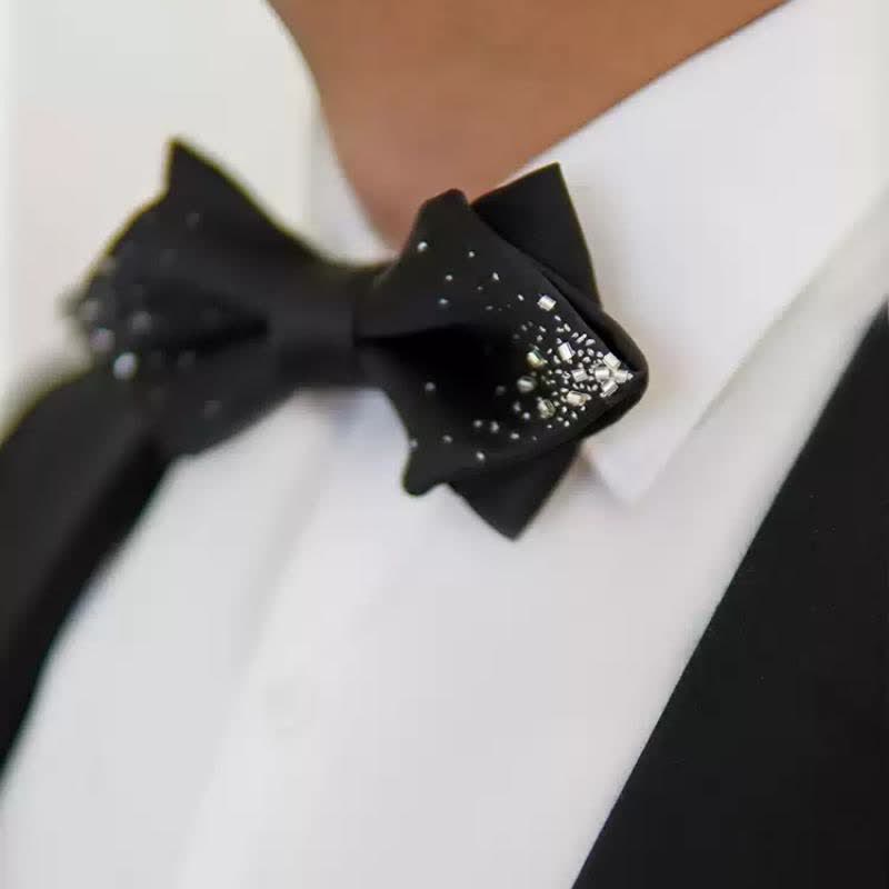 Schwarze, spitze Fliege aus silbernem Draht für Herren, doppellagig