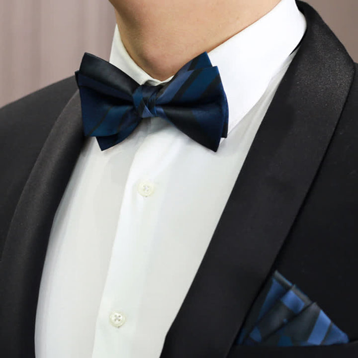 Herrenfliege von Noble Navy SteelBlue mit Streifenmuster - Stil Nr. 3 - Fliege und Einstecktuch - image 0
