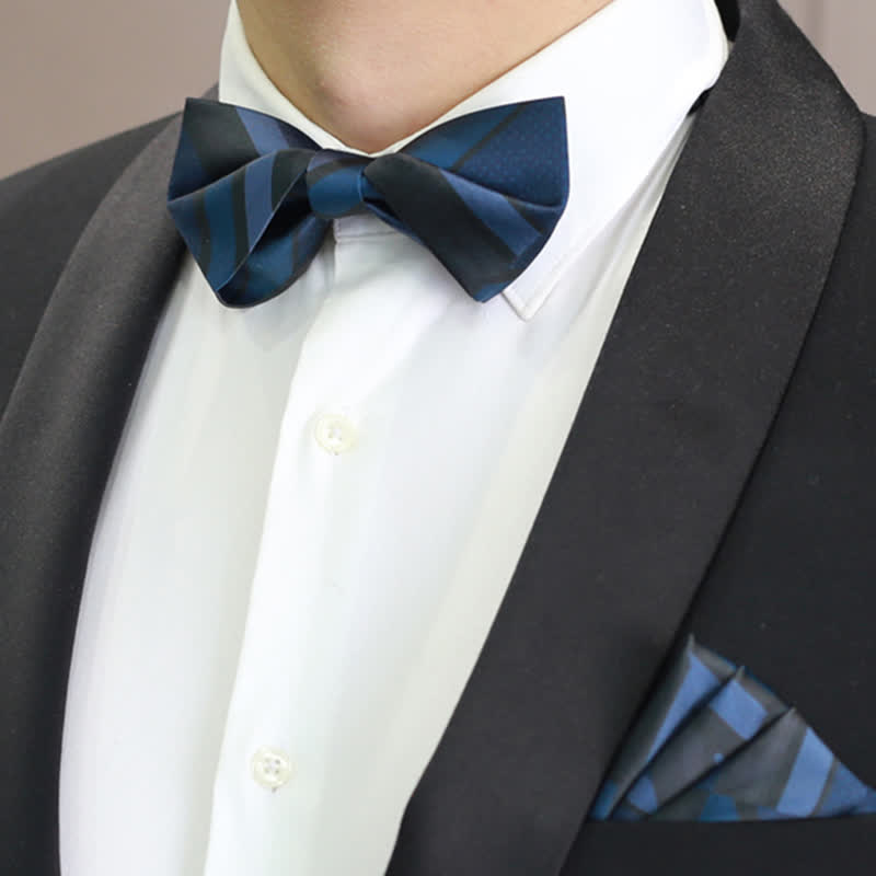 Herrenfliege von Noble Navy SteelBlue mit Streifenmuster - Stil Nr. 2 - Fliege und Einstecktuch - image 6
