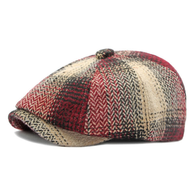 Gestreifte Zeitungsjungen-Baskenmütze im britischen Stil mit Fischgrätenmuster - Rot - Einstellbar (21 5/8"-23 1/4") - image 12