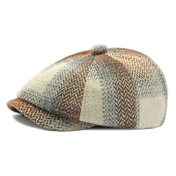 Gestreifte Zeitungsjungen-Baskenmütze im britischen Stil mit Fischgrätenmuster - Khaki - Einstellbar (21 5/8"-23 1/4") - image 0