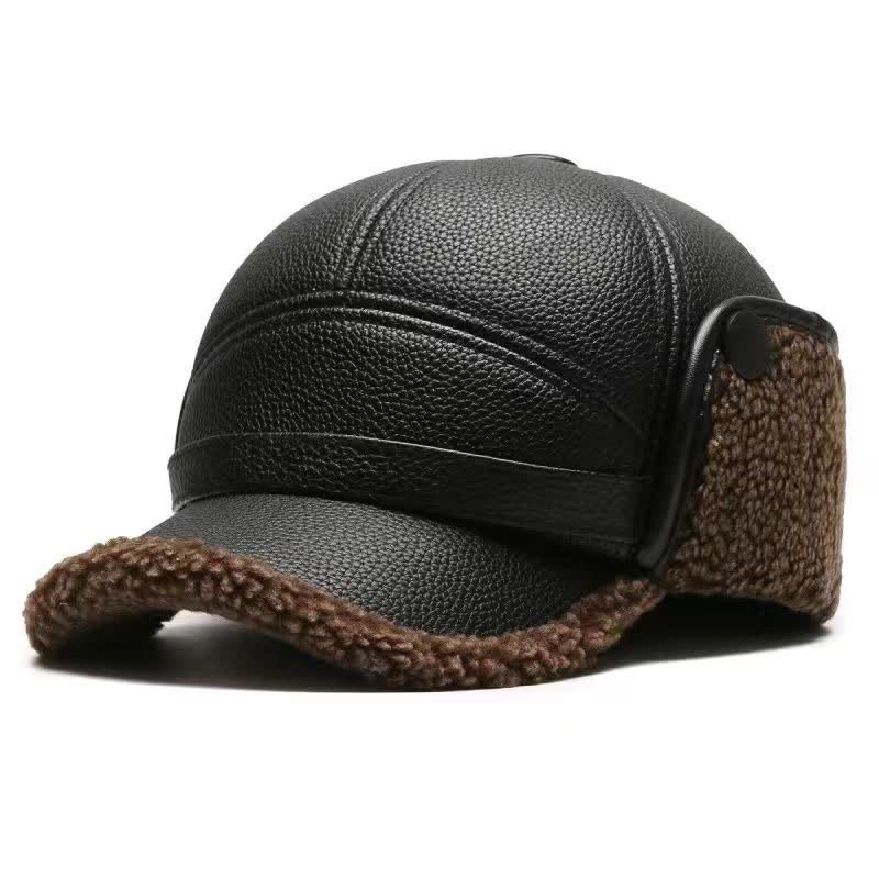 Baseballmütze mit Ohrenklappen aus PU-Lederfleece