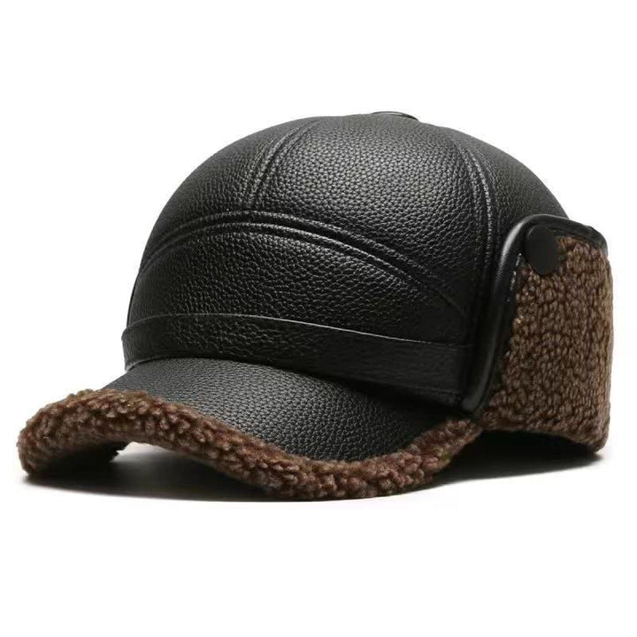 Baseballmütze mit Ohrenklappen aus PU-Lederfleece